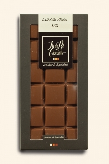 Tablette de Chocolat au Lait 36 % Pure Origine Côte d'Ivoire Ile de Ré Chocolats Choconly